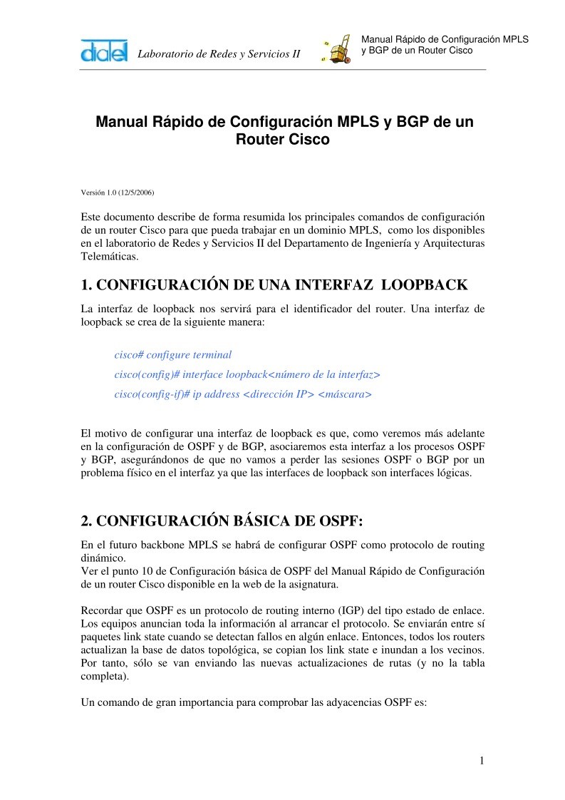 Imágen de pdf Manual Rápido de Configuración MPLS y BGP de un Router Cisco